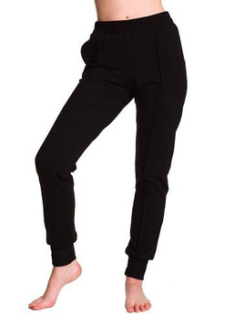 Women's black joggers with a cuff.