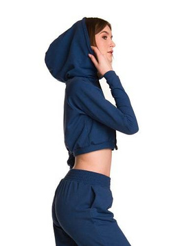 Short hooded sweatshirt for girls with a large hood, made of denim.