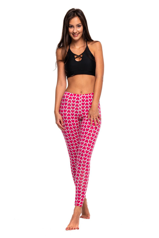 Legging sport femme enfant motif COEUR gris fuchsia