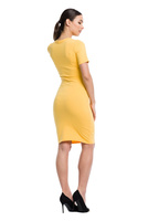 Women's cotton pencil MIDI dress with short sleeves - yellow.