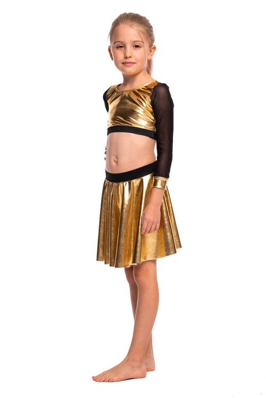 Damen Sporttop für Mädchen metallisch glänzend mit langen Ärmeln aus Gold Mesh