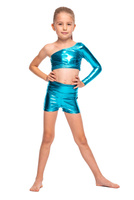 Shorts for girls, metallic shining, turquoise, perfect for performances.