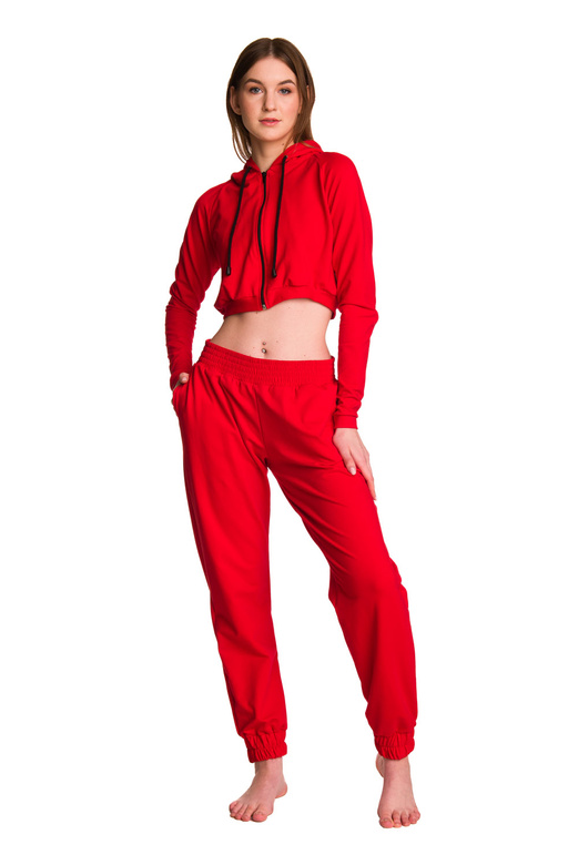 Sudadera corta con una gran capucha para niños para una niña roja