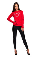 Felpa sportiva da donna a maniche lunghe con ricamo topo rosso