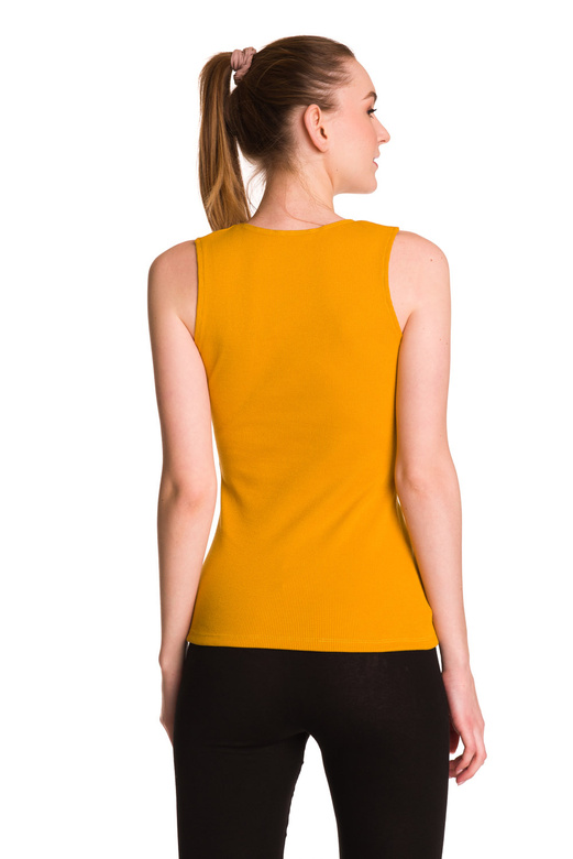 Blusa de mujer sin mangas de algodón con raya mostaza