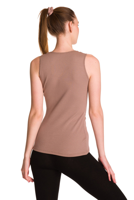 Blusa de mujer sin mangas de algodón con raya beige