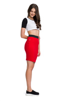 Fitted Red Viscose MIDI Skirt