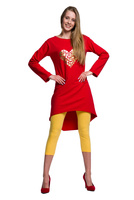 Tunic Dress with Gold Heart Print in Red.