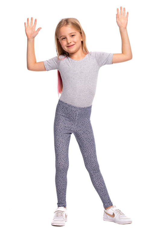 Leggings lunghi da bambina sportivi da donna con fiorellini bianchi blu navy