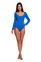 Body femme manches longues amincissant bleu bleuet