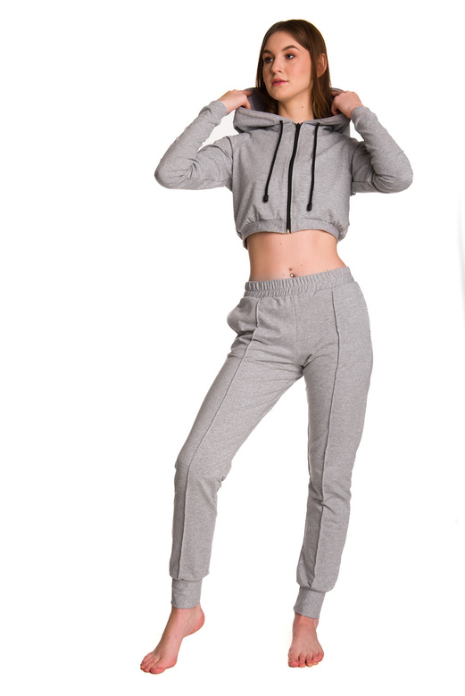 Women's Melange Grey Joggers with Ribbed Hem