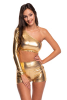 Metallic golden shiny short shorts for girls' performance.