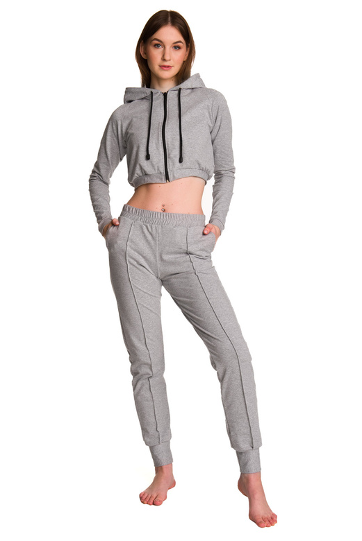 Women's Melange Grey Joggers with Ribbed Hem