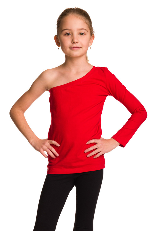 Asymmetrische Baumwollbluse mit langen Ärmeln, diagonaler Halsausschnitt, rot