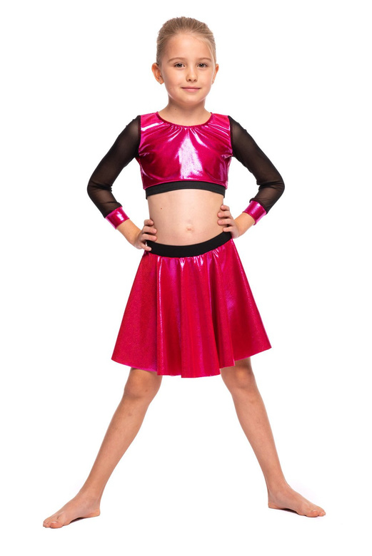 T-shirt de sport femme pour filles scintillant métallique à manches longues en maille pour une performance fuchsia