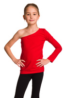 Asymmetrische Baumwollbluse mit langen Ärmeln, diagonaler Halsausschnitt, rot