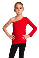 Blusa asimétrica de algodón con manga larga, escote diagonal, rojo