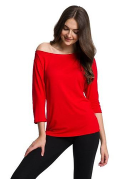 Viskosebluse mit weitem Ausschnitt 3/4 Ärmel - rot