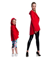 Red women's and children's cardigan.