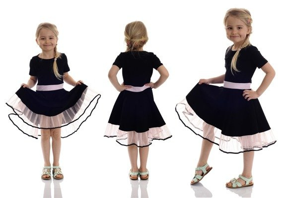 Elégante robe évasée pour fille en tulle rose et noir