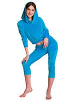 Moteriško veliūrinio sportinio kostiumo komplektas Hoodie + Kelnės 3/4 turkio spalvos