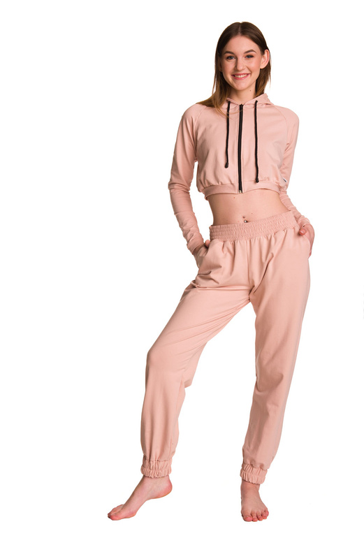 Sweat court enfant à grande capuche pour fille rose poudré