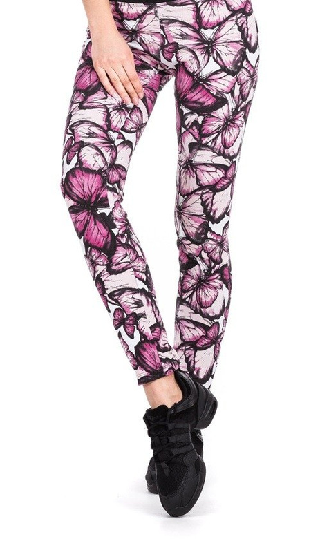 Children's long leggings/ stockings with large pink butterflies.