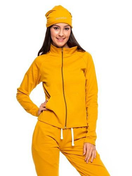 Sweat-shirt de sport avec col montant, fermeture éclair et poches moutarde