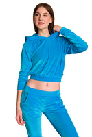 Moteriško veliūrinio sportinio kostiumo komplektas Hoodie + Kelnės 3/4 turkio spalvos