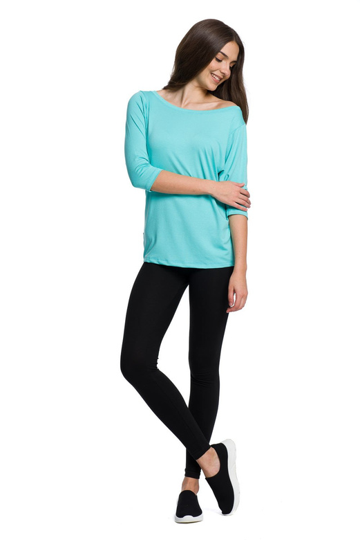 Blusa in viscosa con scollo ampio, manica 3/4 - turchese