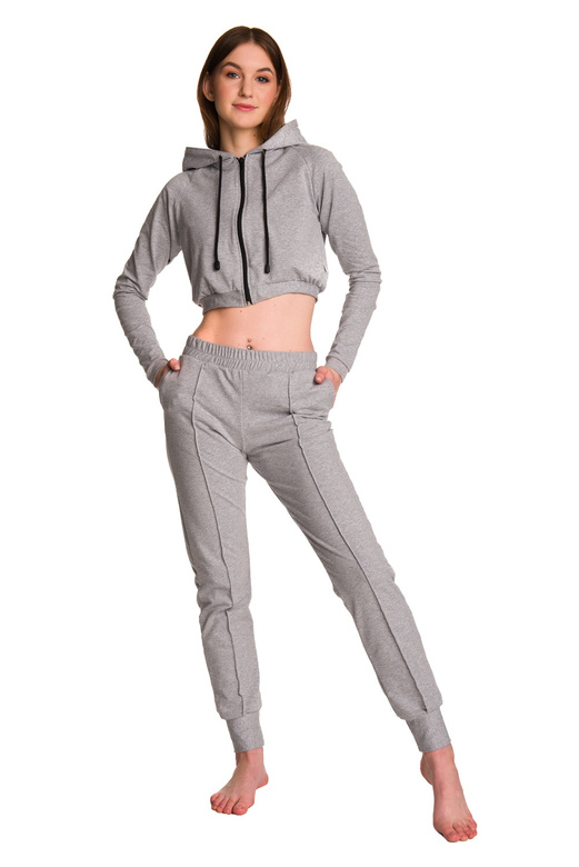 Women's Melange Grey Joggers with Ribbed Hem