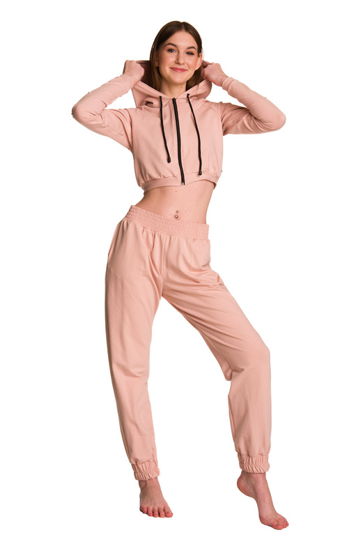 Sweat court enfant à grande capuche pour fille rose poudré