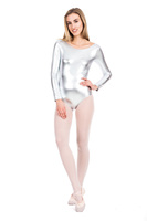 Body da allenamento per ginnastica metallizzato a maniche lunghe M100D argento