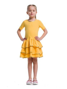 Girl's dress with flounces and metallic trim - yellow-golden