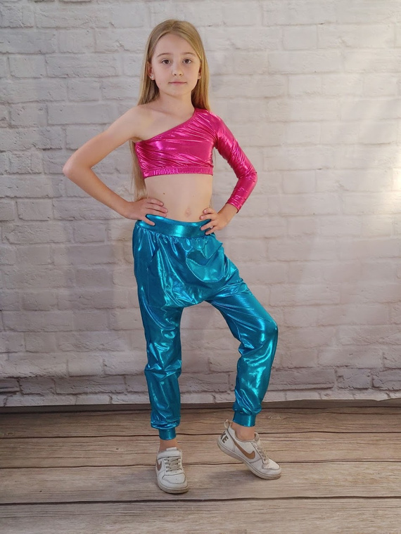 Turquoise Metallic Children's Dance Pants