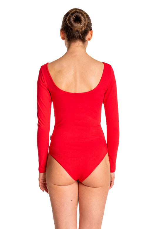 Schlankmachender roter Body mit langen Ärmeln für Damen