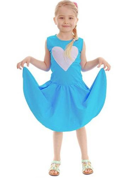 Fairy-tale flared dress for a little girl with a turquoise HEART motif.