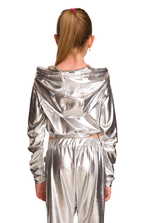 Shimmering Metallic Hooded Sweatshirt for Girls and Women with Large Silver Hood for Performances