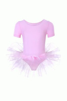 Short-sleeved pink body suit with tutu.