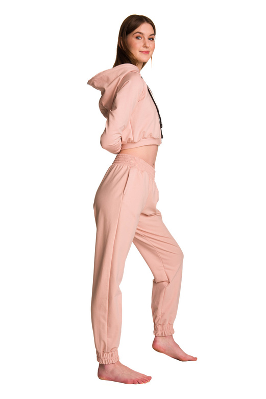 Sweat court enfant à grande capuche pour fille rose poudré