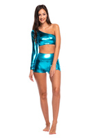 Shorts for girls, metallic shining, turquoise, perfect for performances.