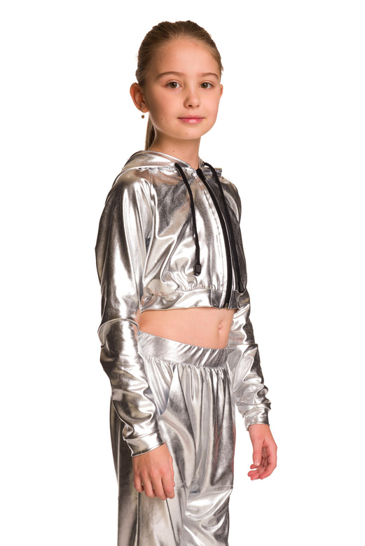 Shimmering Metallic Hooded Sweatshirt for Girls and Women with Large Silver Hood for Performances