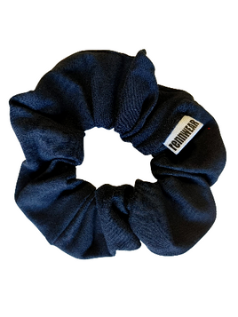 Élastique à cheveux type Sprunchie en coton noir.