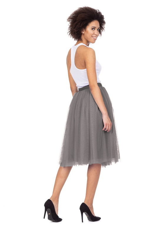 Jupe midi en tulle avec doublure - gris