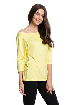 Viscose blouse with wide neckline and 3/4 sleeves - lemon.