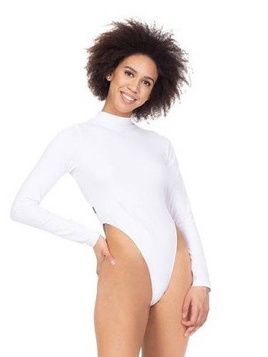 Women's high-cut white bodysuit.