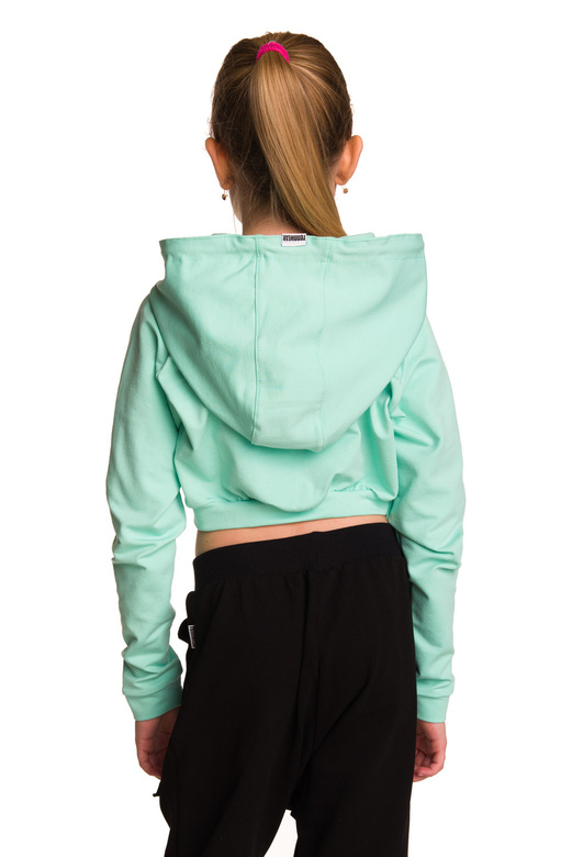 Sudadera corta con una gran capucha para niños para una chica de menta