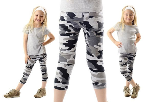 Barnleggings 3/4 camo grå