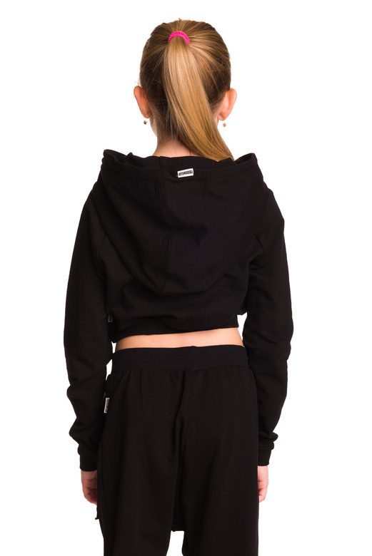 Sweat court enfant à grande capuche pour fille noir