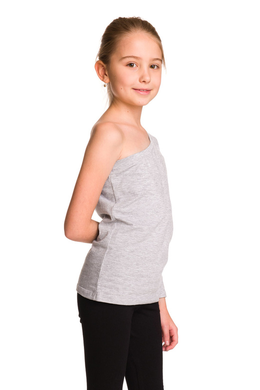 Blusa asimmetrica in cotone con maniche lunghe, scollo diagonale, grigio melange